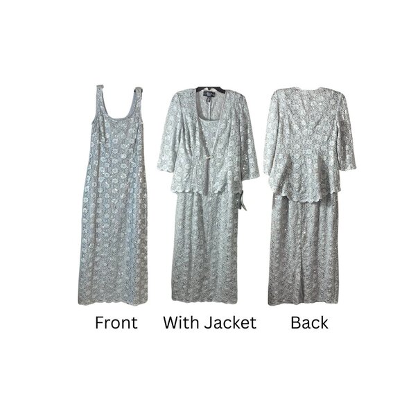 R & M Richards Silver Dress with Matching Jacket Size 6 - Picture 3 of 5